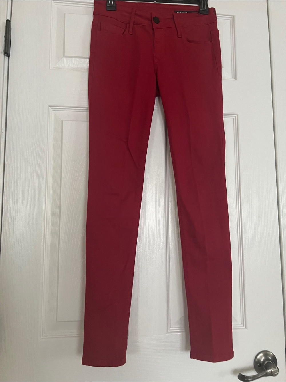 Black Orchid Deep Cherry Red Slim Fit Stretch Skinny Pants Classic Five-Pocket
